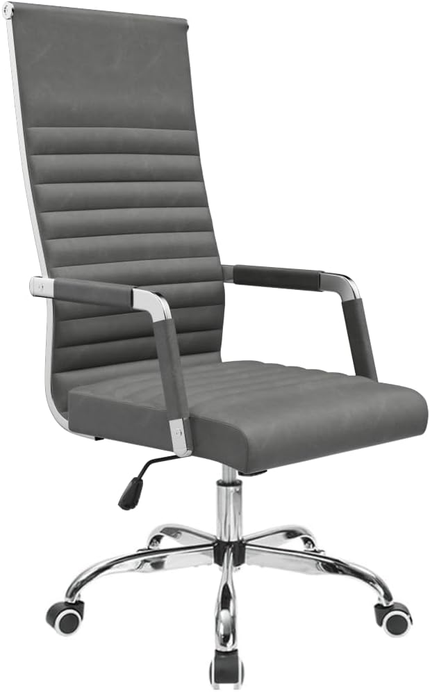 Furmax Ribbed Office Chair High Back PU Leather Executive Conference Chair Adjustable Swivel Chair with Arms, Black