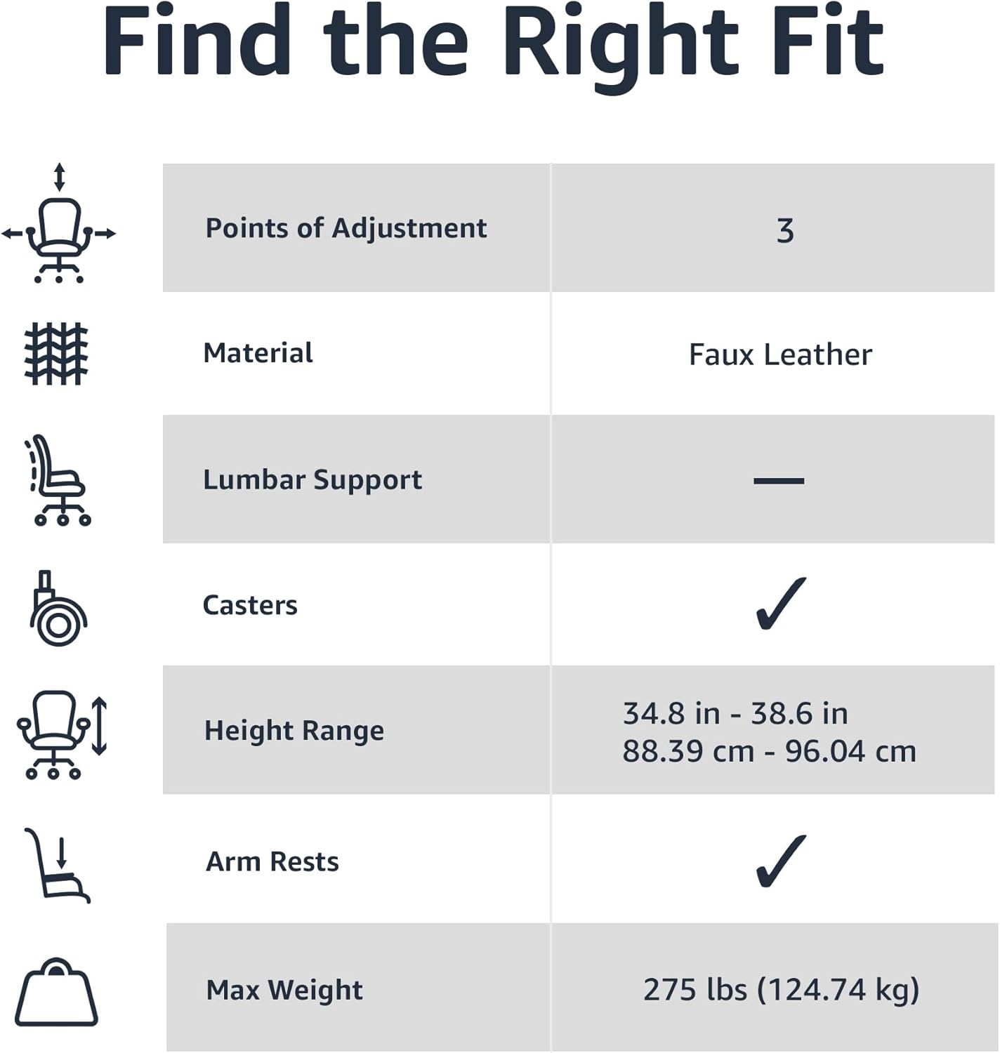 Amazon Basics Office Computer Task Desk Chair with Padded Armrests, Mid-Back, Adjustable, 360 Swivel, Rolling, 275 Pound Capacity, 24.2"D x 24"W x 34.8"H, Black Faux Leather