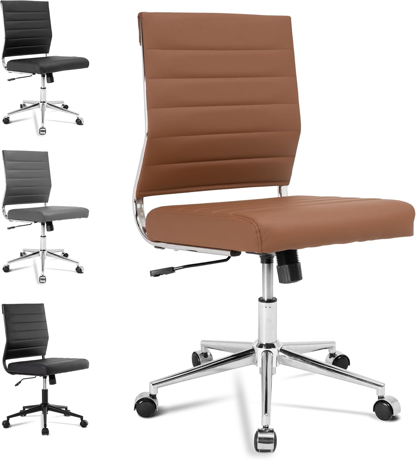 Okeysen Armless Office Desk Chair, Mid Back Ergonomic Swivel Conference Room Chair, Adjustable Height PU Leather Home Desk Chair, Modern Small Rolling Computer Task Chair, Black