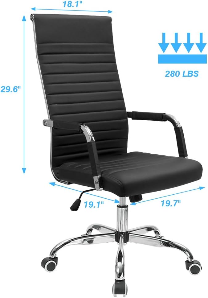 Furmax Ribbed Office Chair High Back PU Leather Executive Conference Chair Adjustable Swivel Chair with Arms, Black