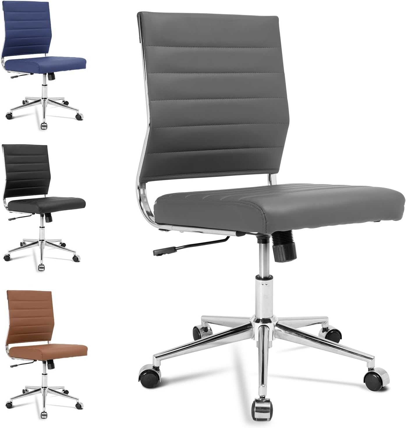 Okeysen Armless Office Desk Chair, Mid Back Ergonomic Swivel Conference Room Chair, Adjustable Height PU Leather Home Desk Chair, Modern Small Rolling Computer Task Chair, Black