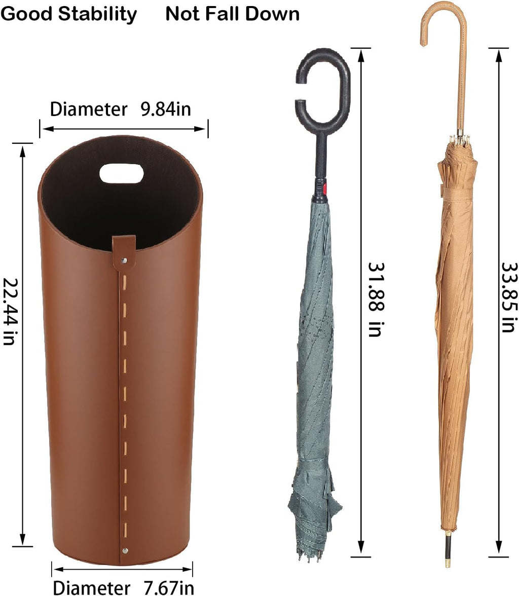 Brown Leather Umbrella Holder Indoor Umbrella Stand Rack for Entryway Tall Bucket That won't Fall Down Storage 10 Different Sizes of Canes Walking Sticks Toy Swords etc