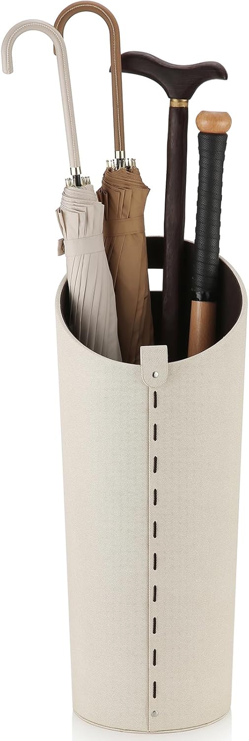Brown Leather Umbrella Holder Indoor Umbrella Stand Rack for Entryway Tall Bucket That won't Fall Down Storage 10 Different Sizes of Canes Walking Sticks Toy Swords etc