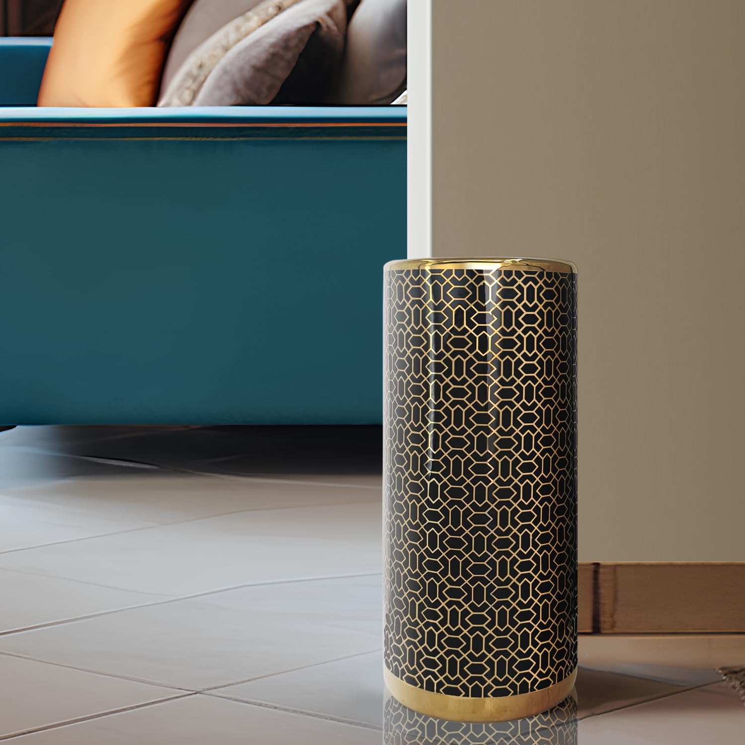 ZOEJADE Minimalist Luxury Ceramic Umbrella Stand Umbrella Holder Vase for Umbrella Canes Walking Sticks Entryway Indoor 18" High Black Gold