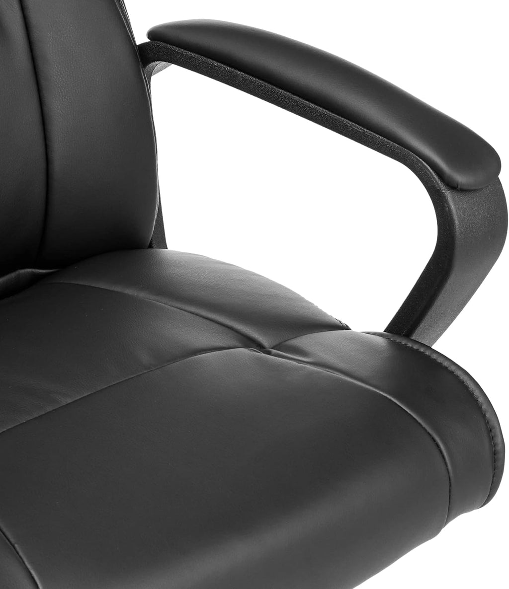 Amazon Basics Office Computer Task Desk Chair with Padded Armrests, Mid-Back, Adjustable, 360 Swivel, Rolling, 275 Pound Capacity, 24.2"D x 24"W x 34.8"H, Black Faux Leather