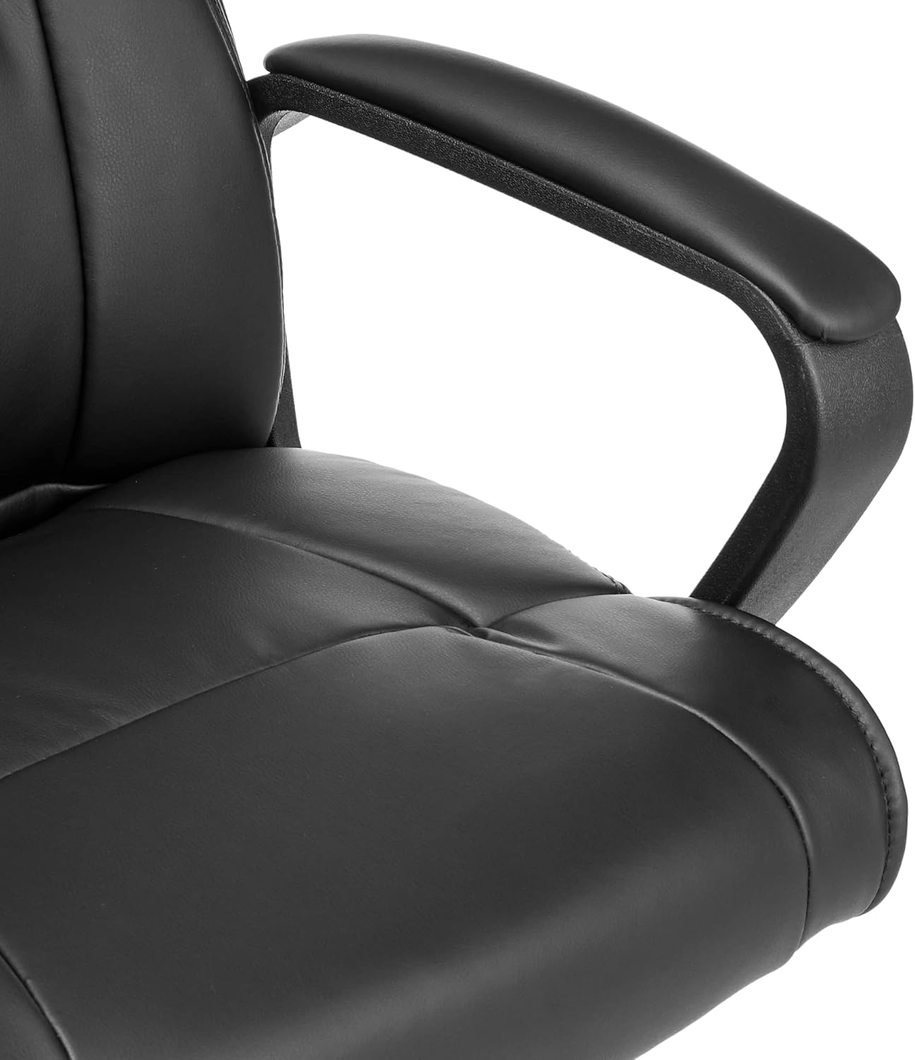 Amazon Basics Office Computer Task Desk Chair with Padded Armrests, Mid-Back, Adjustable, 360 Swivel, Rolling, 275 Pound Capacity, 24.2"D x 24"W x 34.8"H, Black Faux Leather