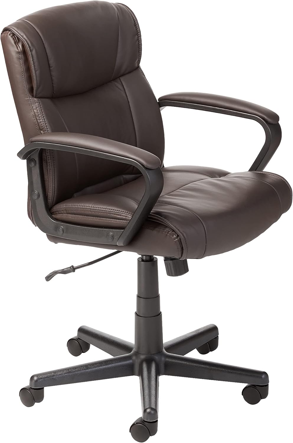 Amazon Basics Office Computer Task Desk Chair with Padded Armrests, Mid-Back, Adjustable, 360 Swivel, Rolling, 275 Pound Capacity, 24.2"D x 24"W x 34.8"H, Black Faux Leather