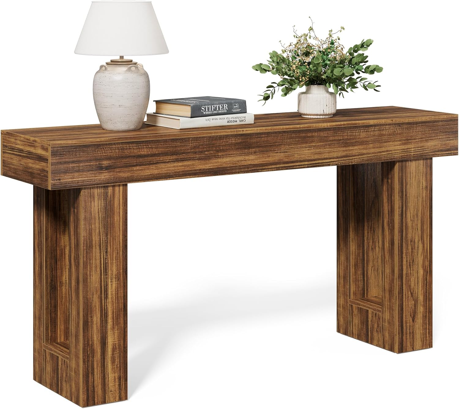 LITTLE TREE 63 Inches Long Console Table for Entryway, Sofa Table Behind Couch, Wooden Entry Table Foyer Hallway Table, Industrial Console Sofa Table for Living Room, Oak Color