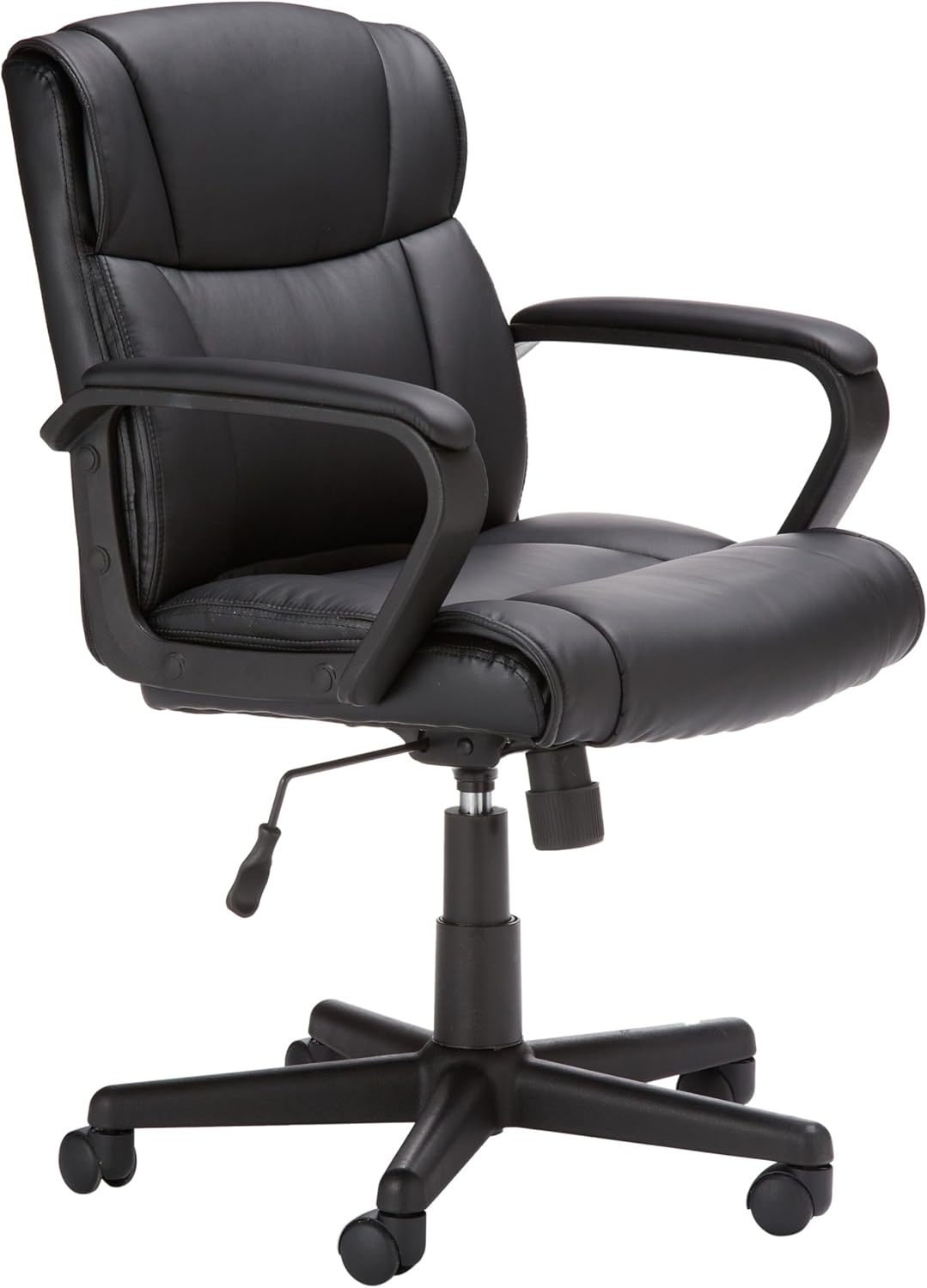 Amazon Basics Office Computer Task Desk Chair with Padded Armrests, Mid-Back, Adjustable, 360 Swivel, Rolling, 275 Pound Capacity, 24.2"D x 24"W x 34.8"H, Black Faux Leather