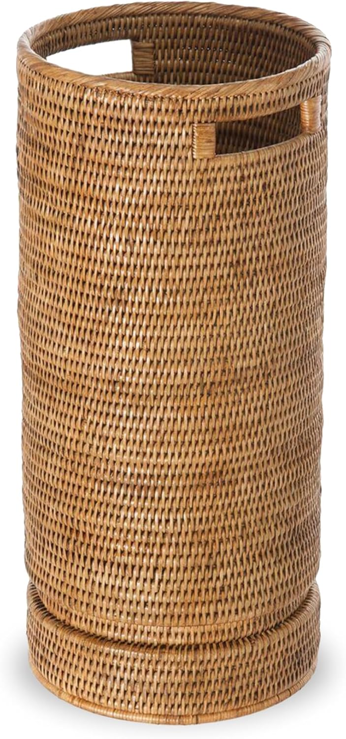KOUBOO La Jolla Rattan Umbrella Stand, Handmade, Honey Brown, Umbrella Holder, Sturdy, Walking Sticks, Canes, Entryway, Mudroom, Office, Dip Tray, Home Decor