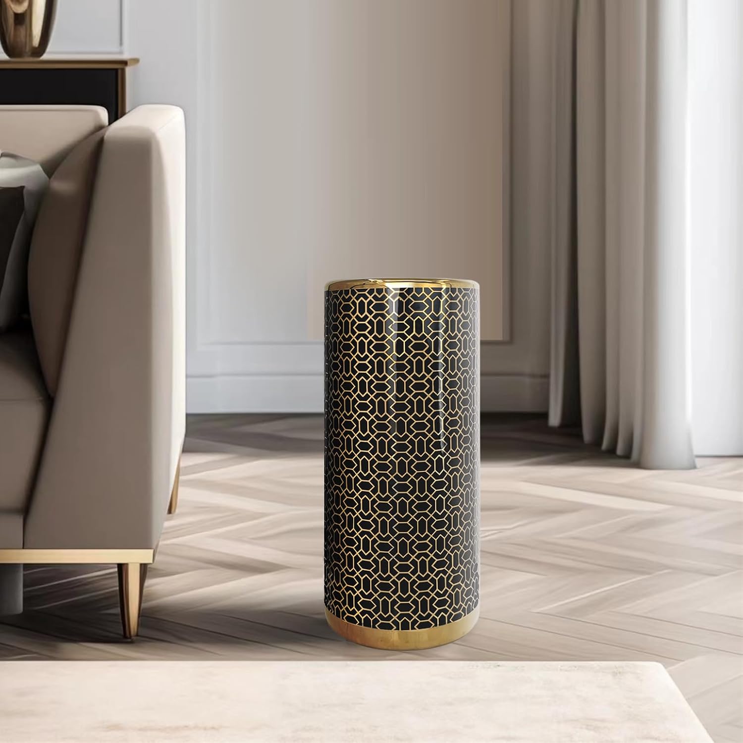 ZOEJADE Minimalist Luxury Ceramic Umbrella Stand Umbrella Holder Vase for Umbrella Canes Walking Sticks Entryway Indoor 18" High Black Gold