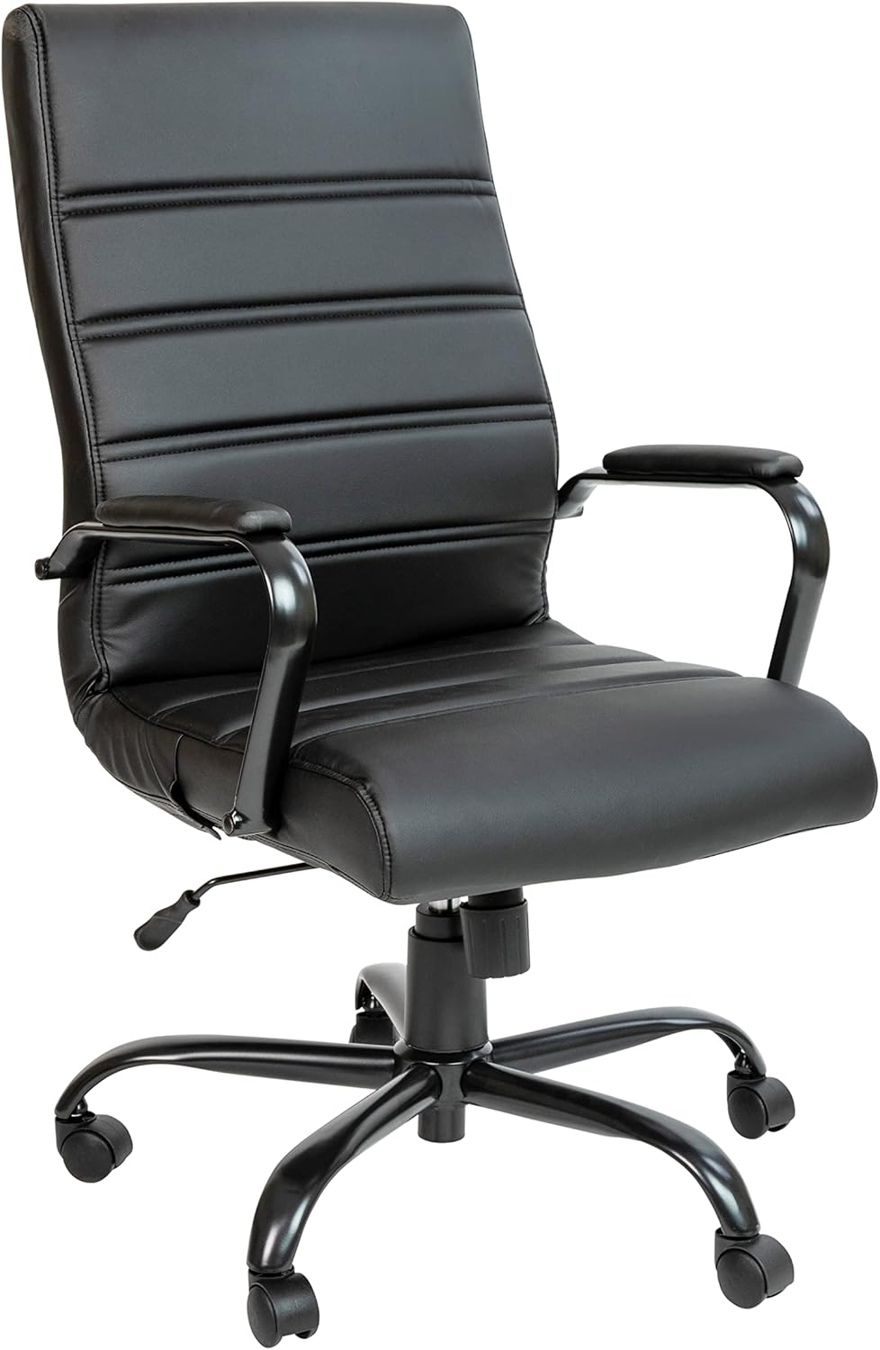 Flash Furniture Whitney High-Back Swivel LeatherSoft Desk Chair with Padded Seat and Armrests, Adjustable Height Padded Office Chair, Black/Chrome