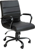 Flash Furniture Whitney Mid-Back Swivel LeatherSoft Desk Chair with Padded Seat and Armrests, Adjustable Height Padded Office Chair, Black