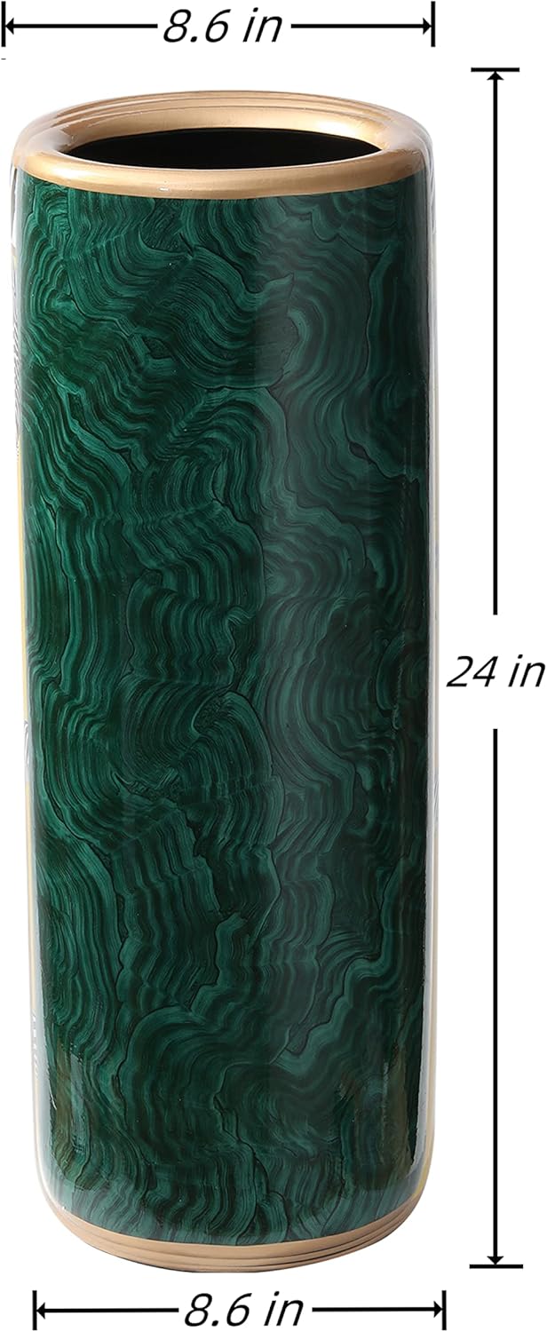 Umbrella Stand Umbrella Bucket Umbrella Rack Barrel Floor Vase Modern Style for Storing Canes Walking Sticks for Entryway Porch Indoor Malachite Green 24‘’High
