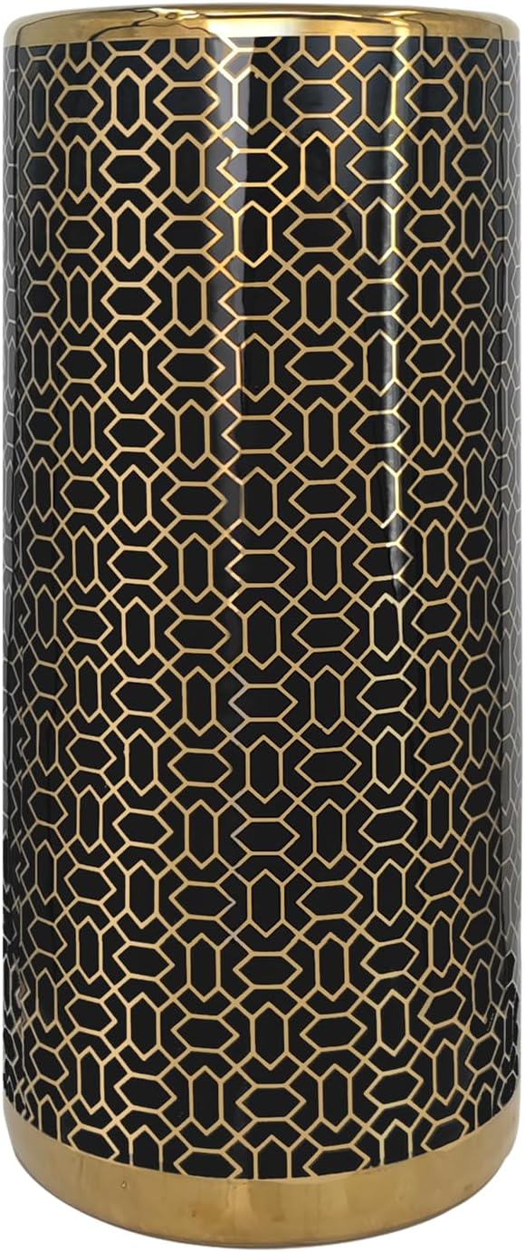 ZOEJADE Minimalist Luxury Ceramic Umbrella Stand Umbrella Holder Vase for Umbrella Canes Walking Sticks Entryway Indoor 18" High Black Gold