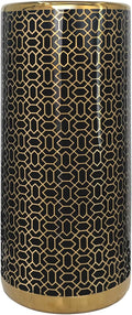 ZOEJADE Minimalist Luxury Ceramic Umbrella Stand Umbrella Holder Vase for Umbrella Canes Walking Sticks Entryway Indoor 18" High Black Gold