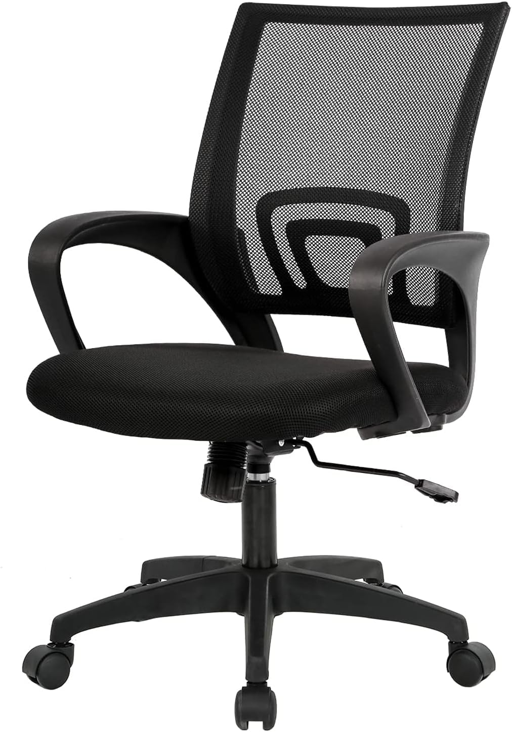 BestOffice | Ergonomic Office Chair | Mid-Back Swivel Desk Chair | Breathable Backrest & Lumbar Support | Adjustable Height | Sponge Seat | Rolling Wheels | Black | for Adults & Women