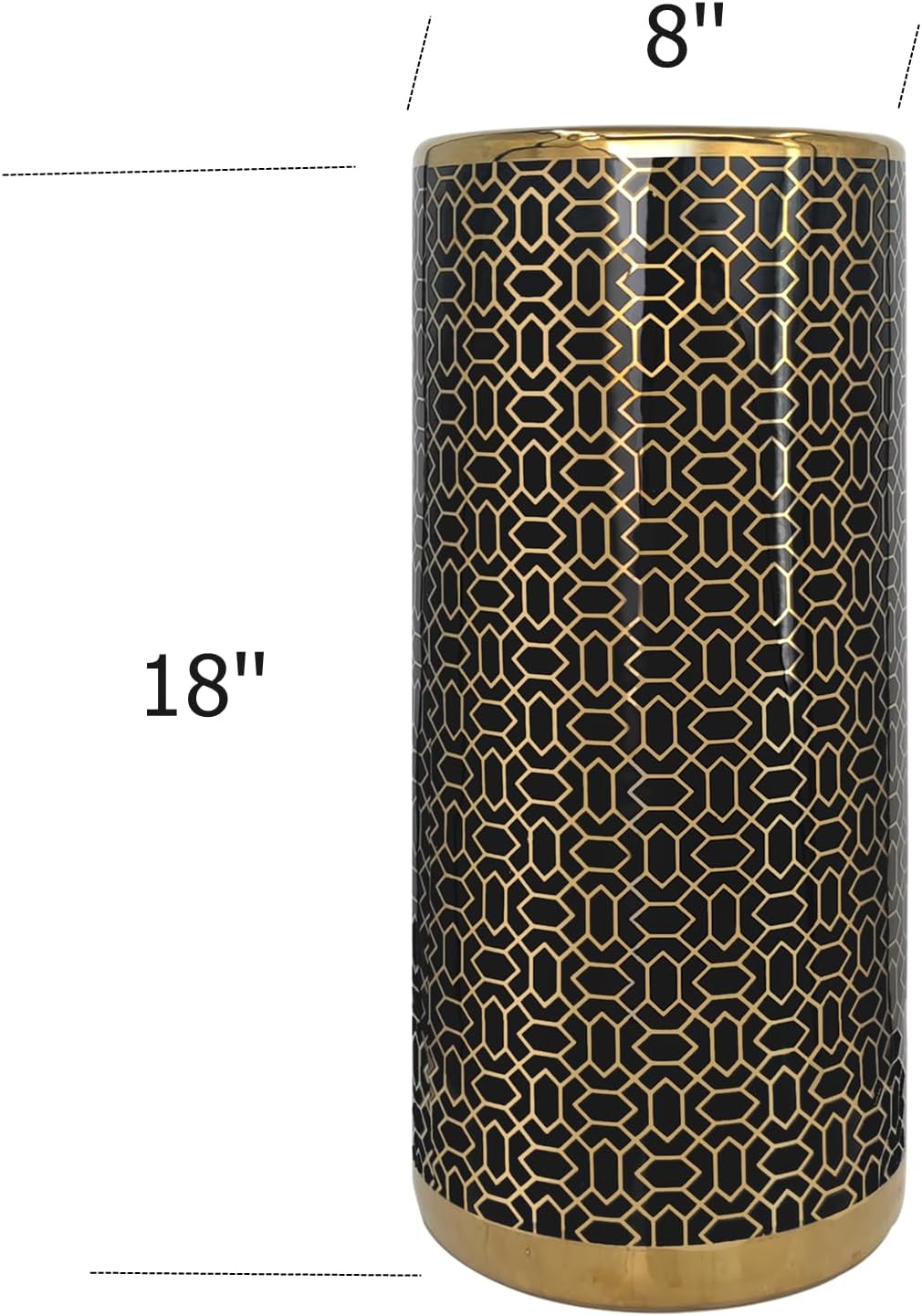 ZOEJADE Minimalist Luxury Ceramic Umbrella Stand Umbrella Holder Vase for Umbrella Canes Walking Sticks Entryway Indoor 18" High Black Gold