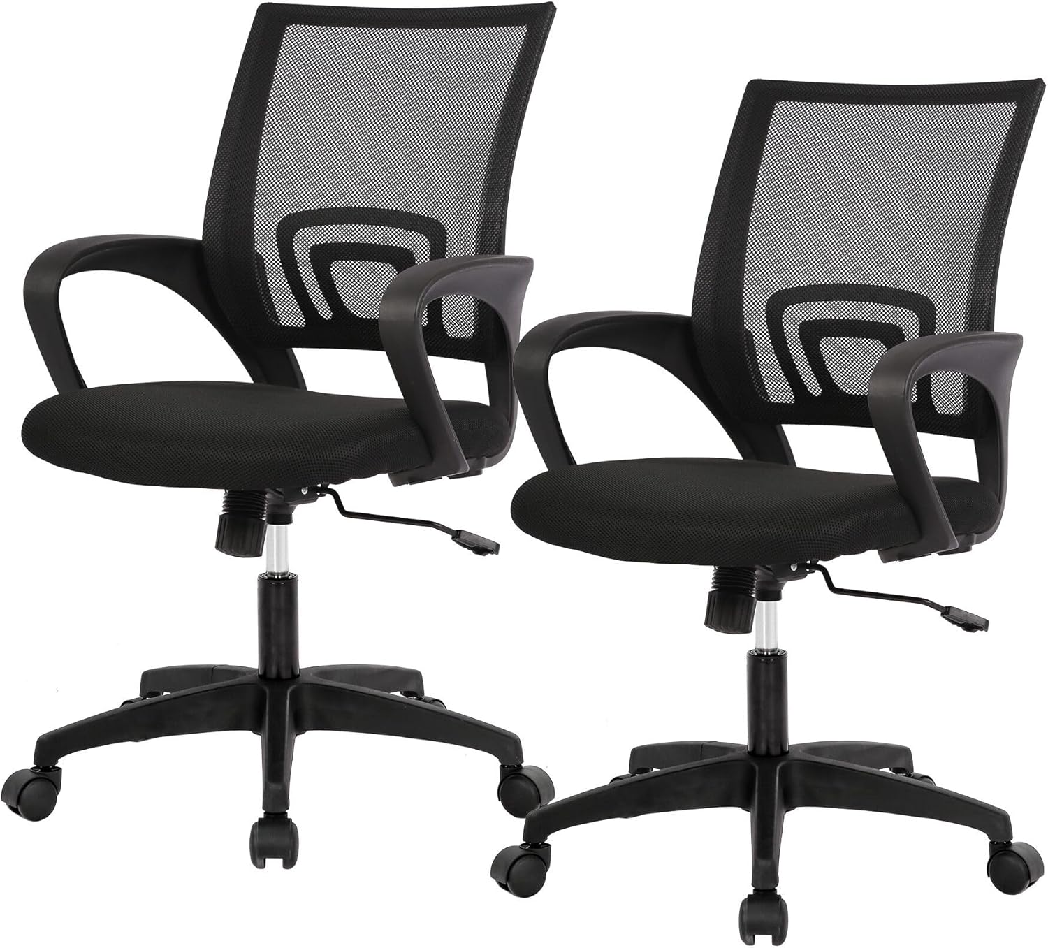 BestOffice | Ergonomic Office Chair | Mid-Back Swivel Desk Chair | Breathable Backrest & Lumbar Support | Adjustable Height | Sponge Seat | Rolling Wheels | Black | for Adults & Women