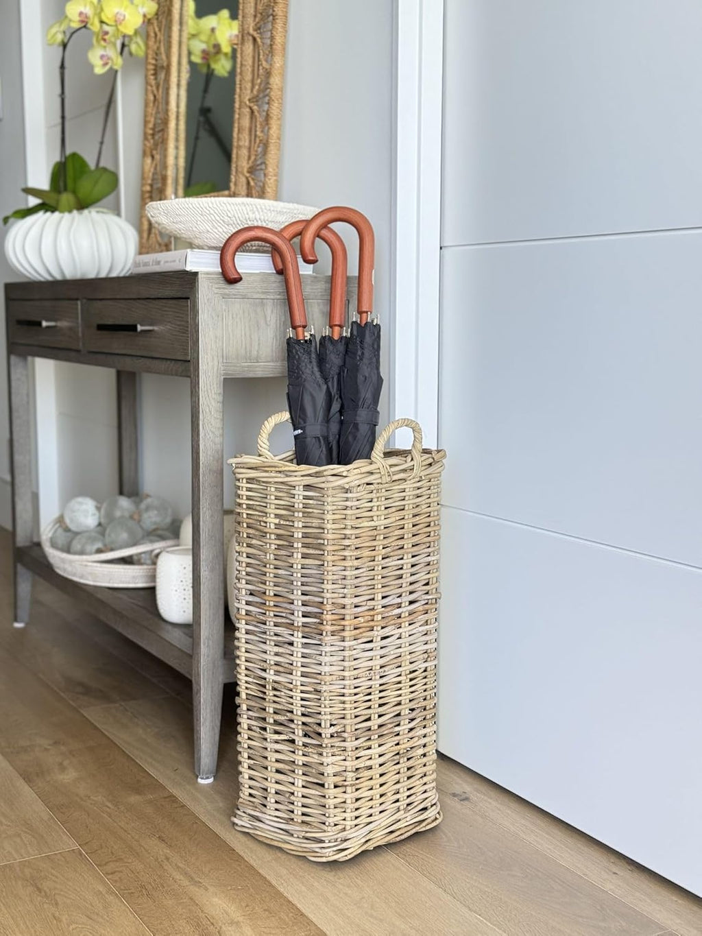 KOUBOO Kobo Square Umbrella Stand with Metal Water Catch, Gray Storage Basket Grey