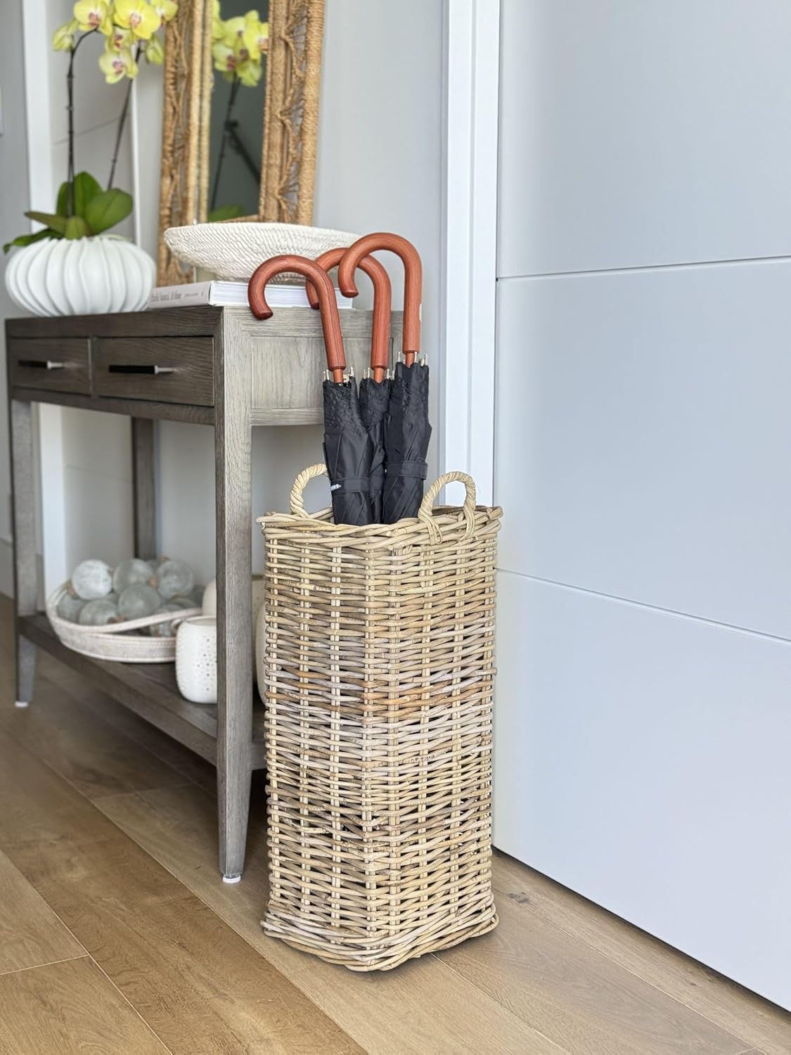 KOUBOO Kobo Square Umbrella Stand with Metal Water Catch, Gray Storage Basket Grey