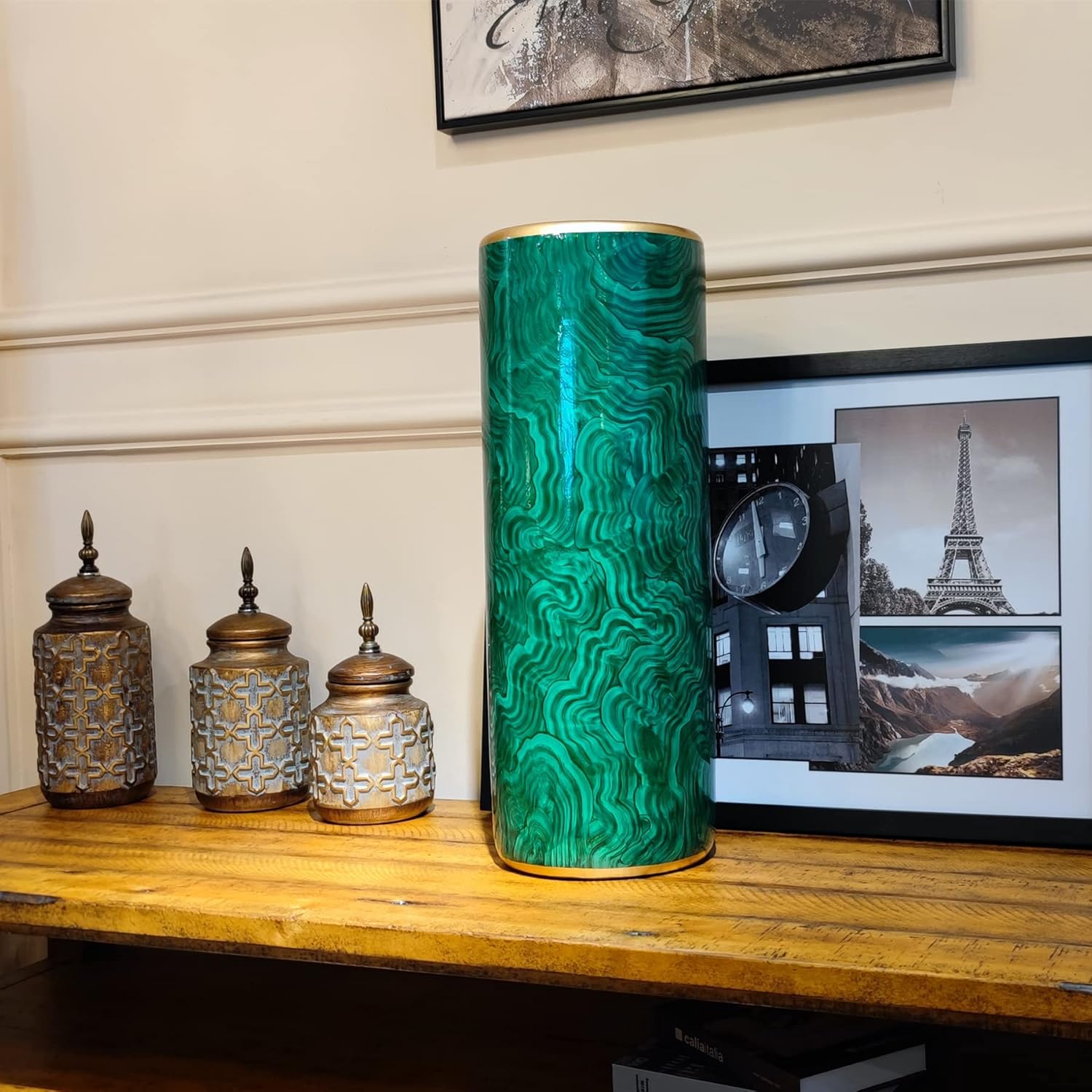 Umbrella Stand Umbrella Bucket Umbrella Rack Barrel Floor Vase Modern Style for Storing Canes Walking Sticks for Entryway Porch Indoor Malachite Green 24‘’High