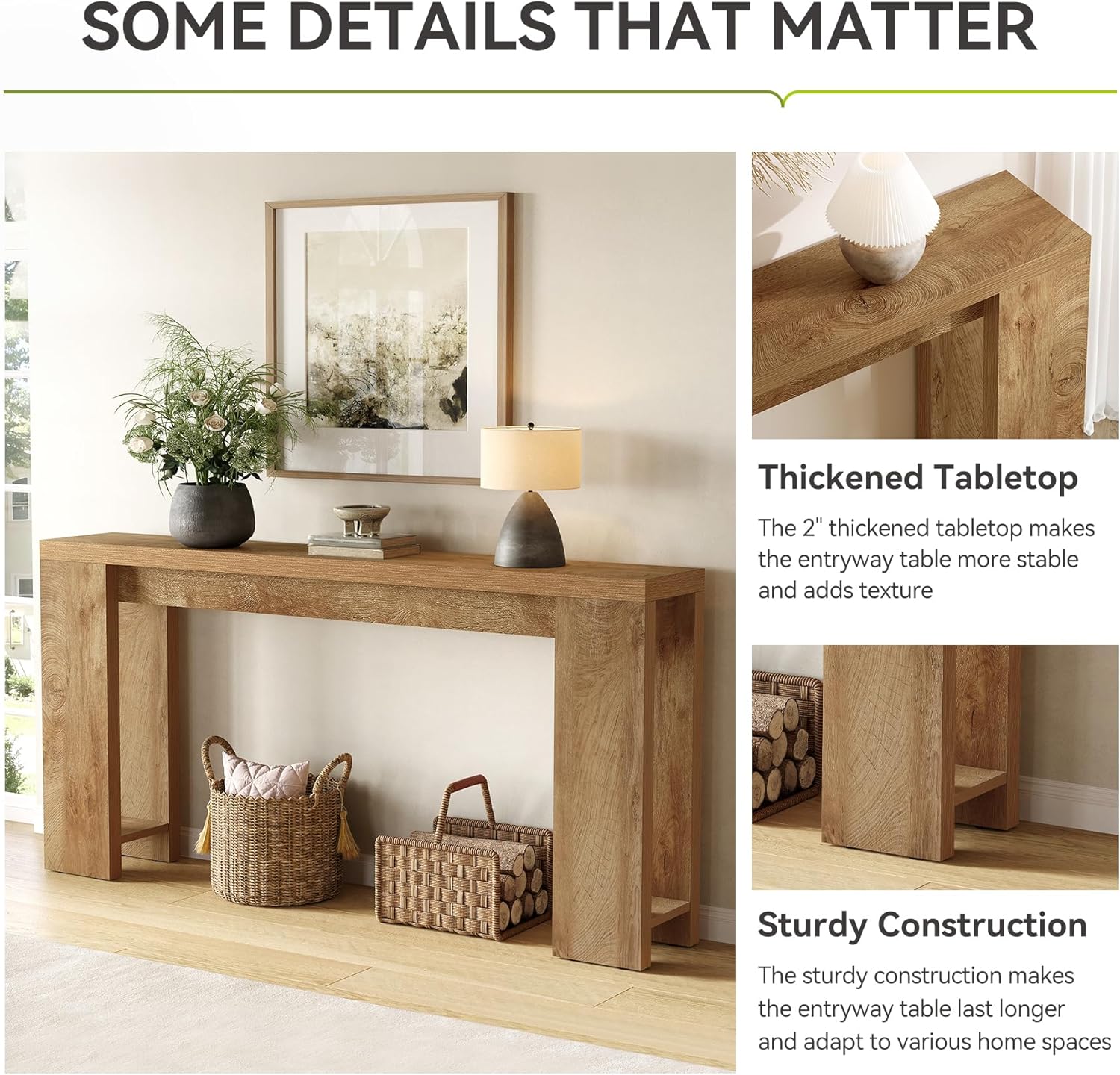 Little Tree 70.9-Inch Long Console Table, Narrow Sofa Table Behind The Couch, Farmhouse Console Table for Living Room, Entryway, Hallway