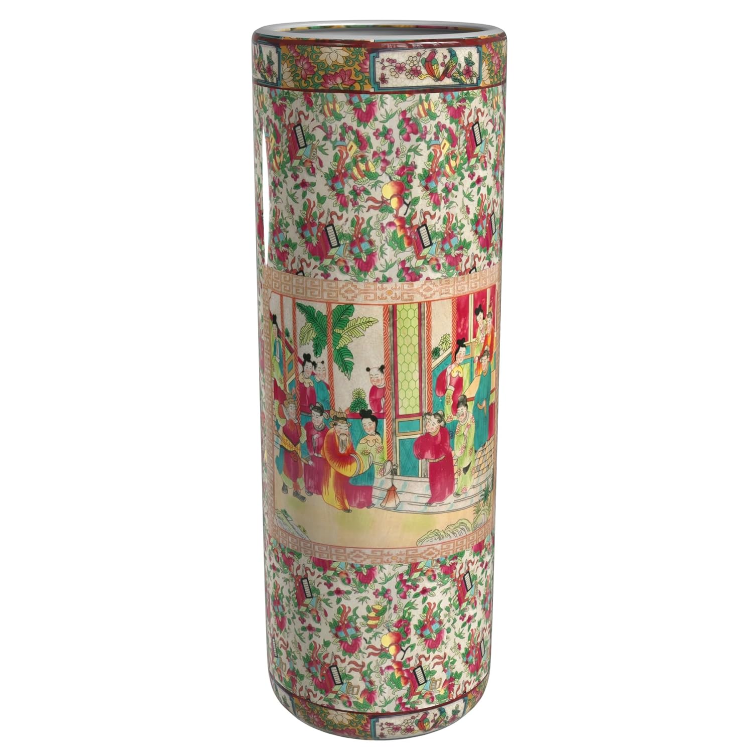 Red Lantern 24" Satsuma Peacock Porcelain Umbrella Stand