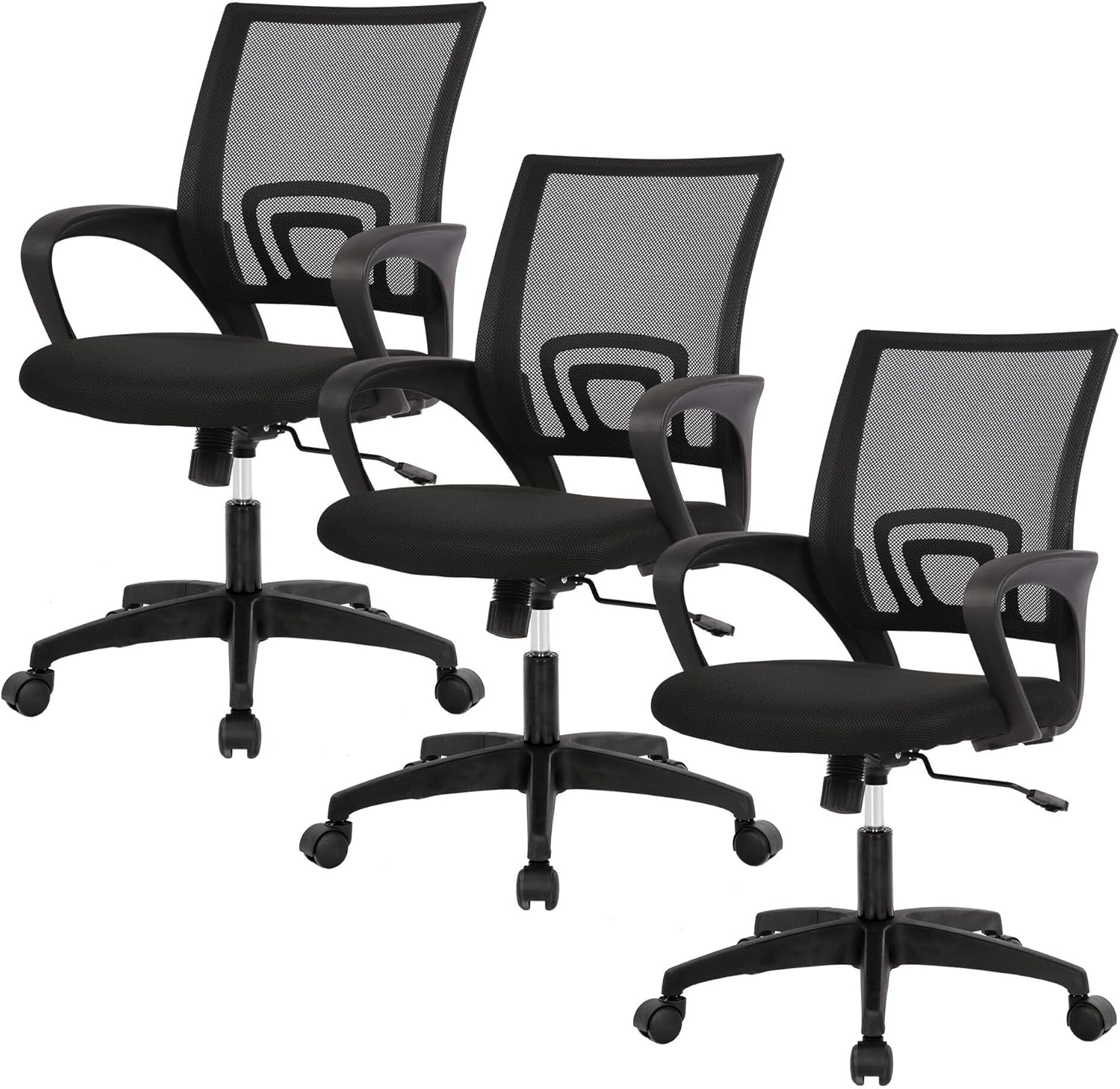 BestOffice | Ergonomic Office Chair | Mid-Back Swivel Desk Chair | Breathable Backrest & Lumbar Support | Adjustable Height | Sponge Seat | Rolling Wheels | Black | for Adults & Women