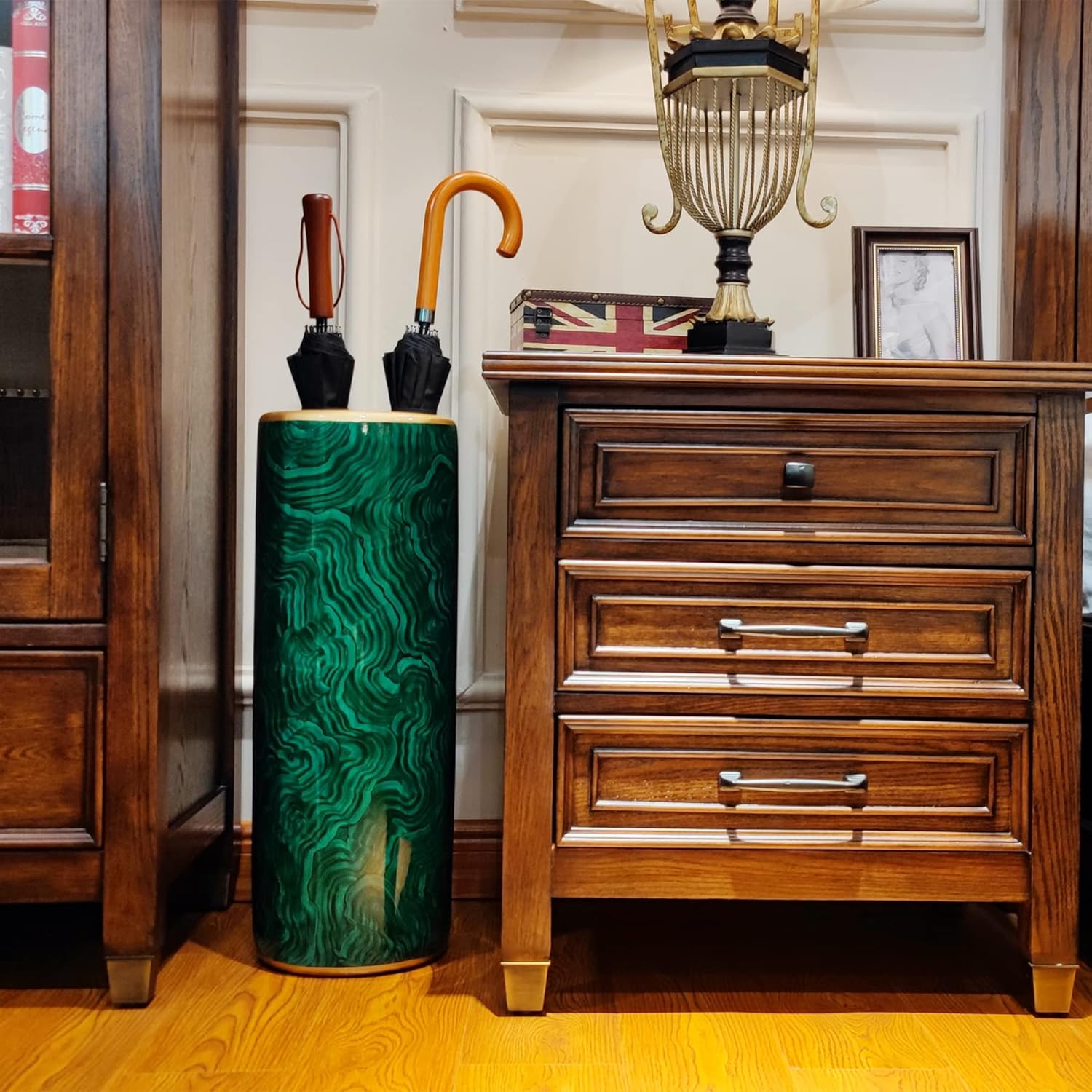 Umbrella Stand Umbrella Bucket Umbrella Rack Barrel Floor Vase Modern Style for Storing Canes Walking Sticks for Entryway Porch Indoor Malachite Green 24‘’High