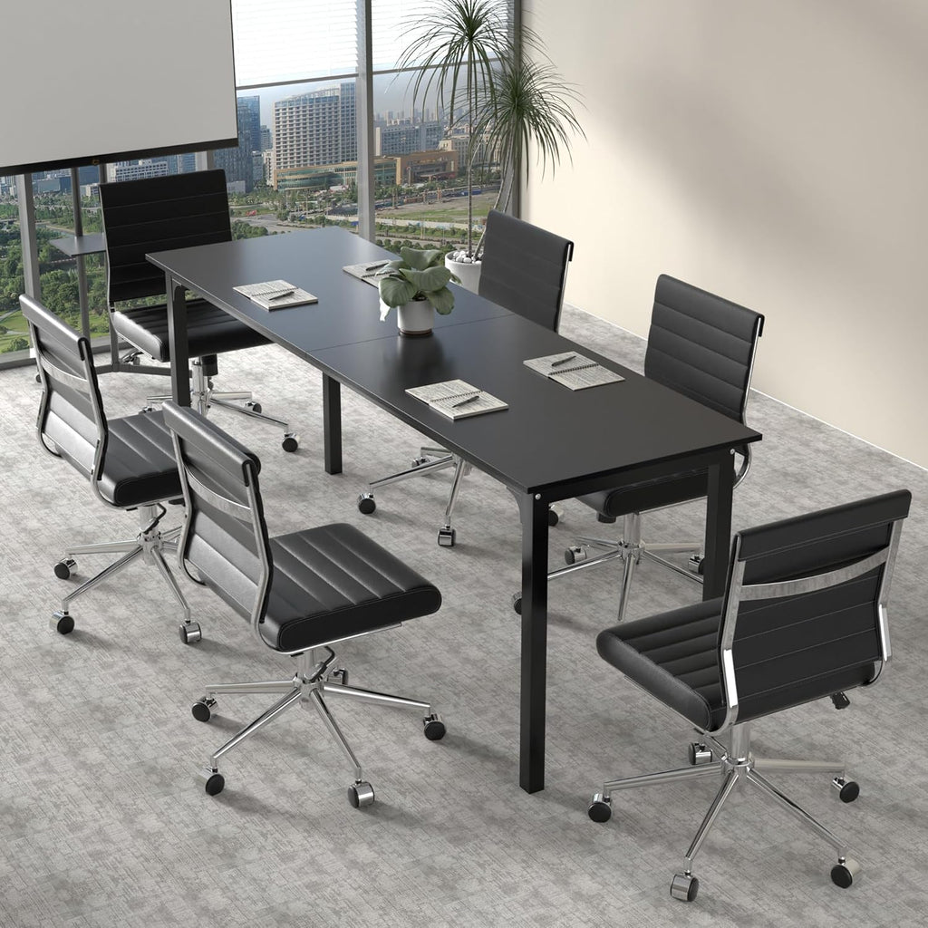 Okeysen Armless Office Desk Chair, Mid Back Ergonomic Swivel Conference Room Chair, Adjustable Height PU Leather Home Desk Chair, Modern Small Rolling Computer Task Chair, Black