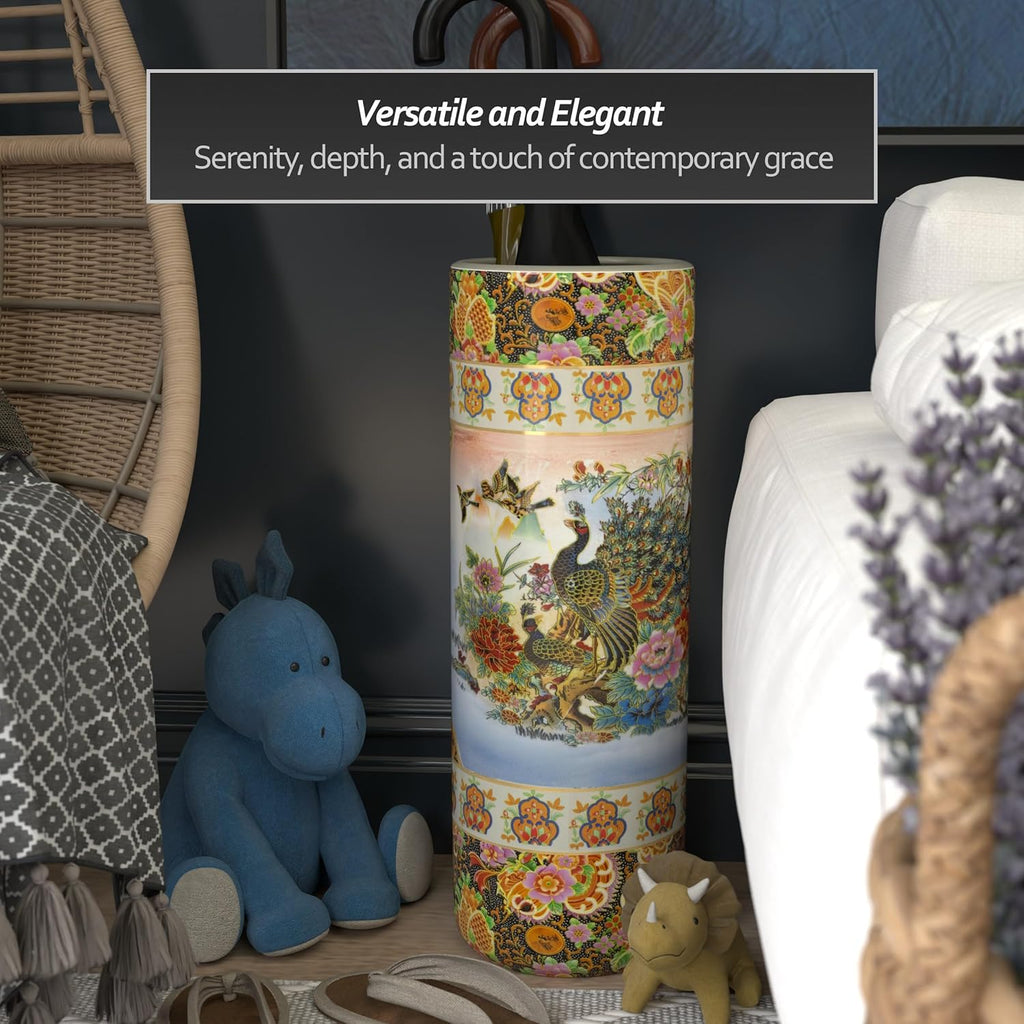 Red Lantern 24" Satsuma Peacock Porcelain Umbrella Stand