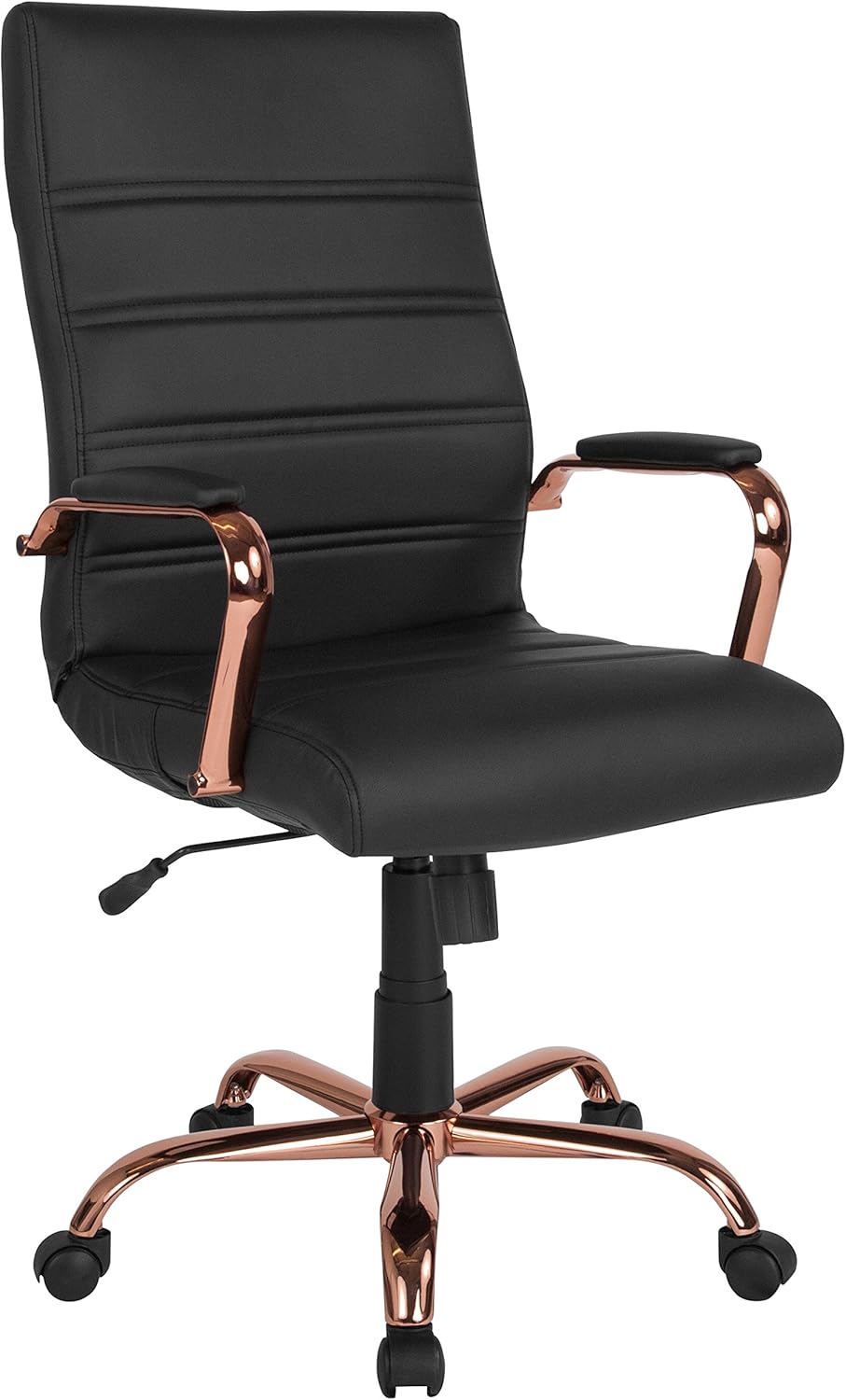 Flash Furniture Whitney High-Back Swivel LeatherSoft Desk Chair with Padded Seat and Armrests, Adjustable Height Padded Office Chair, Black/Chrome