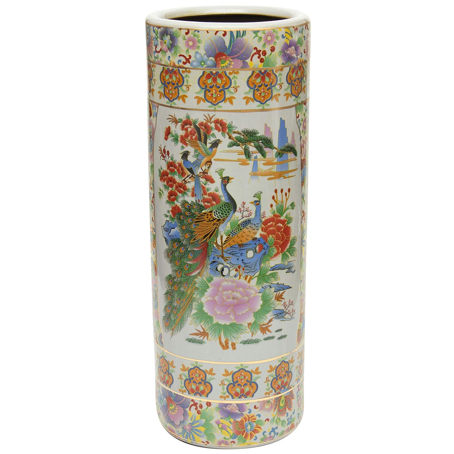 Red Lantern 24" Satsuma Peacock Porcelain Umbrella Stand