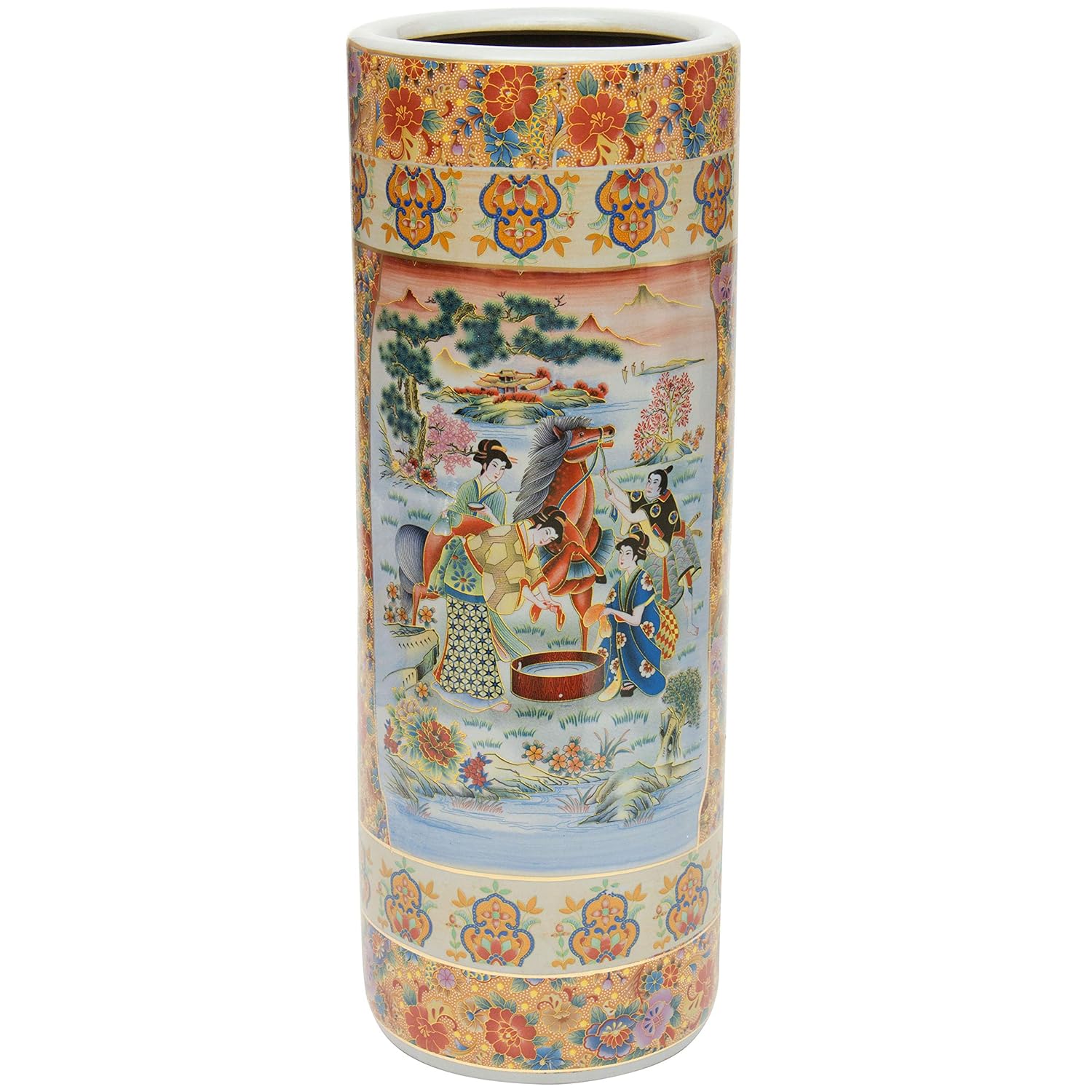 Red Lantern 24" Satsuma Peacock Porcelain Umbrella Stand