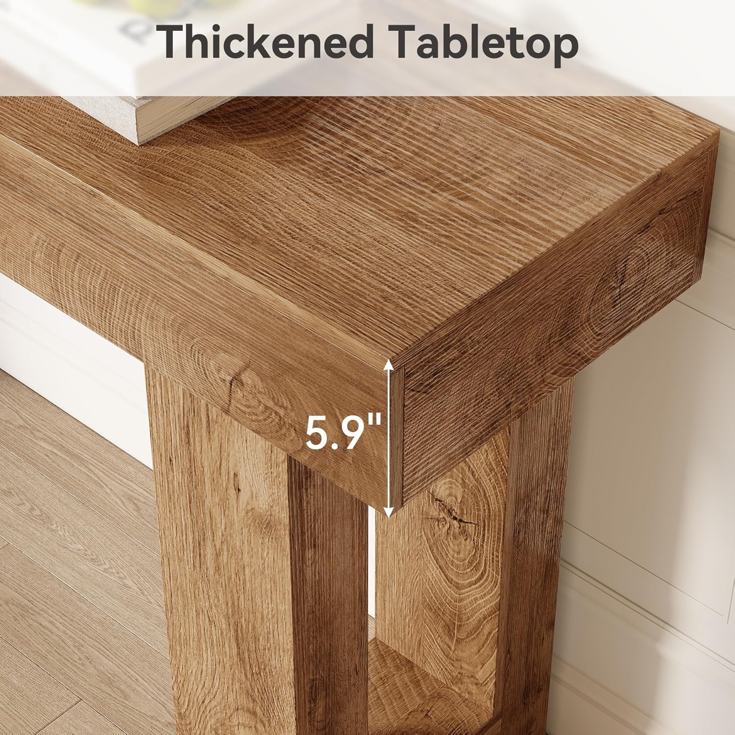 LITTLE TREE 63 Inches Long Console Table for Entryway, Sofa Table Behind Couch, Wooden Entry Table Foyer Hallway Table, Industrial Console Sofa Table for Living Room, Oak Color